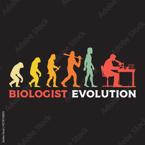 biologist Evolution illustration, Human Evolution Silhouette Design, evolution of man T-shirt vector