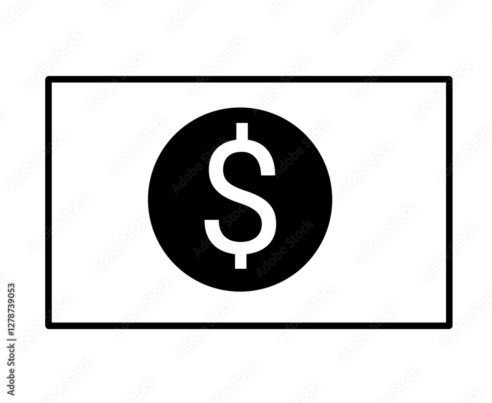 American dollar bill flat icon. Currency, symbol, logo, business, illustration, vector, economy. American dollar bill flat icon. Currency, symbol, logo, business, illustration, vector, economy.