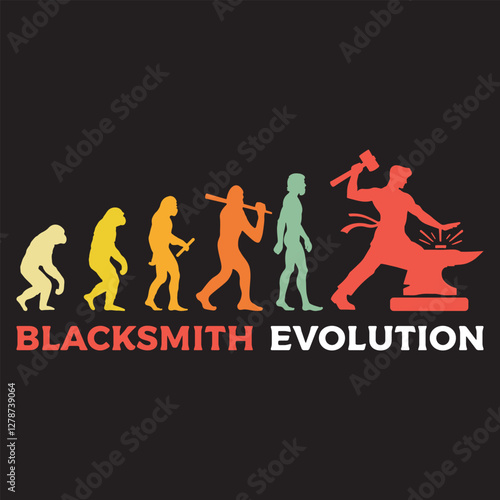 blacksmith Evolution illustration, Human Evolution Silhouette Design, evolution of man T-shirt vector
