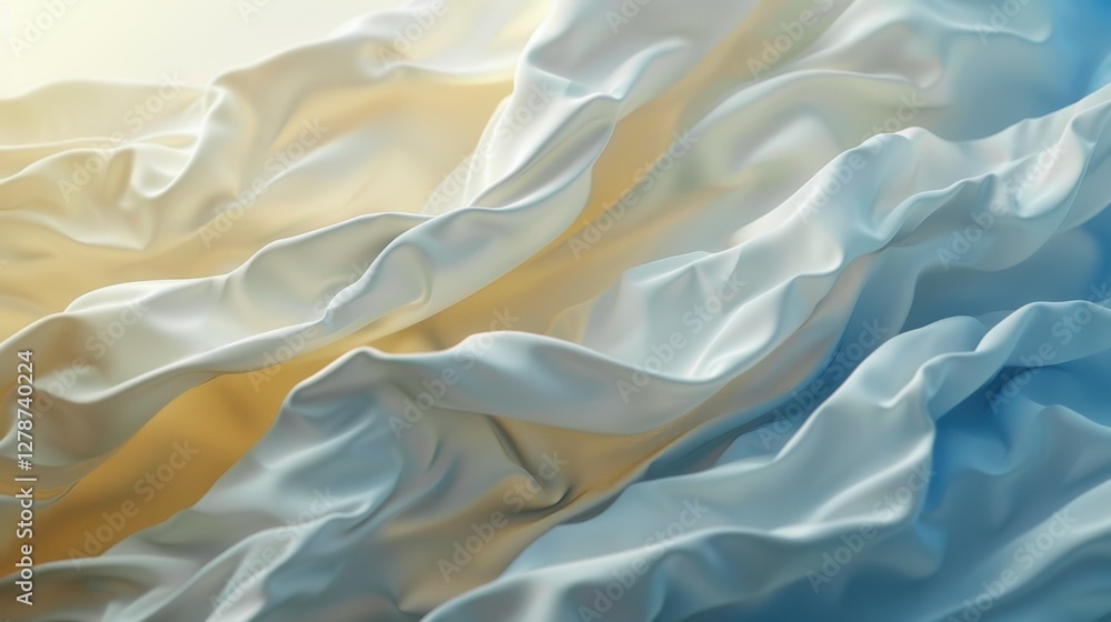 Obraz premium Captivating Waves of Fabric in Soft Yellow and Blue Tones - A Serene Textile Composition