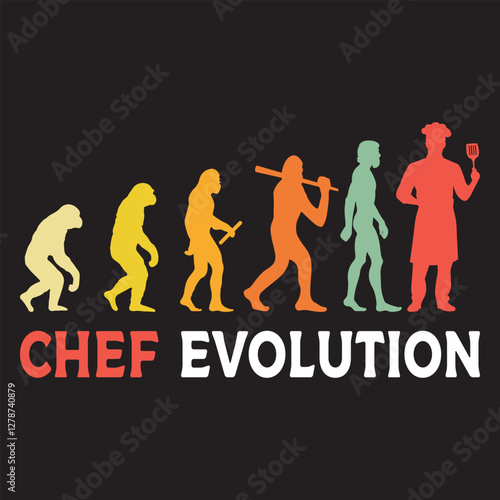 chef Evolution vector illustration, Human Evolution Silhouette Design, evolution of man T-shirt