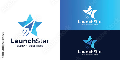 Creative launch star logo template. Star with arrow up graphic icons. Startup logo design vector illustration.
