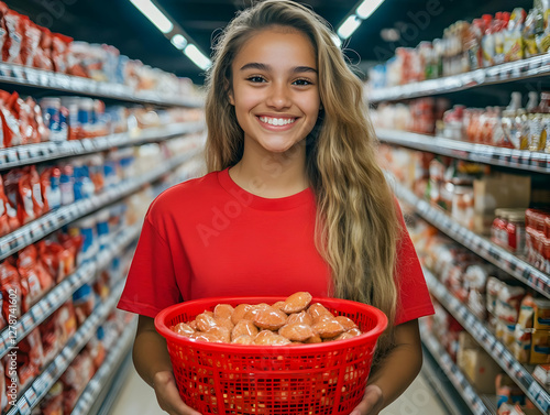 Smiling Girl Grocery Shoppi...