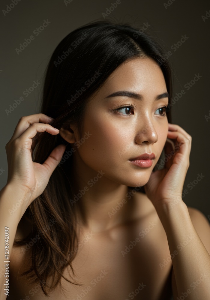 Atmospheric Asian Woman Portrait Moody Lighting Beauty And Style Close-Up Atmospheric Asian Woman Portrait Moody Lighting Beauty And Style Close-Up