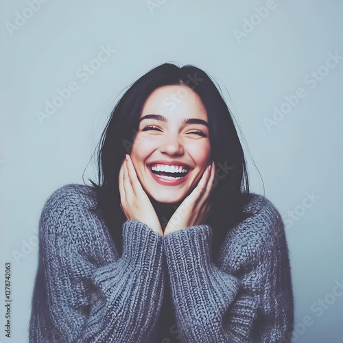 Joyful Woman in Knit Sweate...