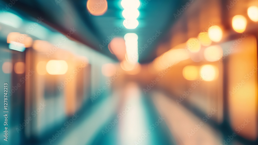 Blurred corridor with lights creating a beautiful bokeh effect, ideal for backgrounds and design projects Blurred corridor with lights creating a beautiful bokeh effect, ideal for backgrounds and design projects