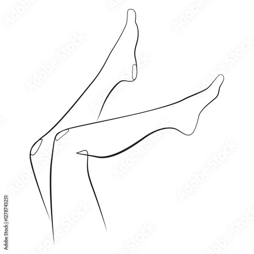 Women's legs one line drawing on white isolated background