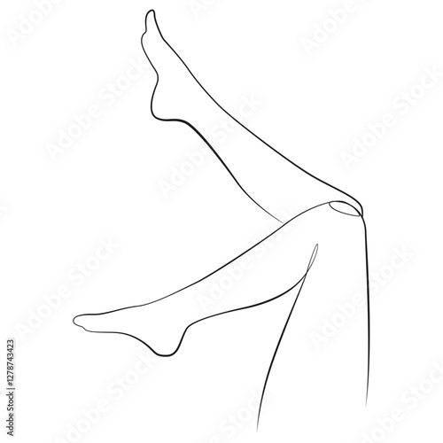 Women's legs one line drawing on white isolated background
