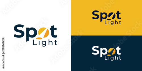 Creative wordmark spotlight logo template. Simple light beam in letter O for spotlight logo design vector illustration.