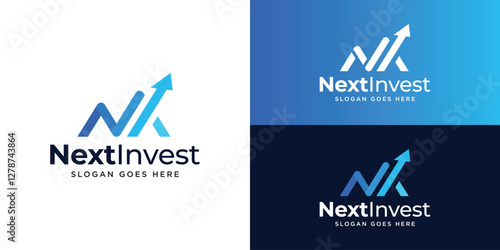 Modern next invest logo. Financial Success and N letter logo icon design vector illustration.