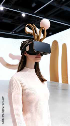 VR Headset User in Abstract...