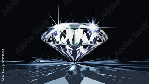 Brilliant Diamond Close-Up on Dark Radiating Background