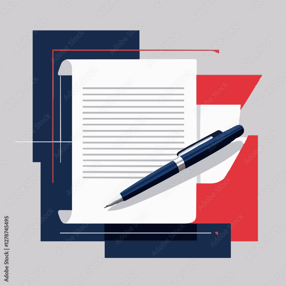 Stylized Pen and Paper in Flat Vector Art with High Contrast Colors Stylized Pen and Paper in Flat Vector Art with High Contrast Colors
