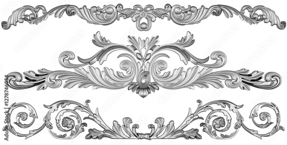 Silver ornament on white background, 3D render
Silver ornament on white background, 3D render