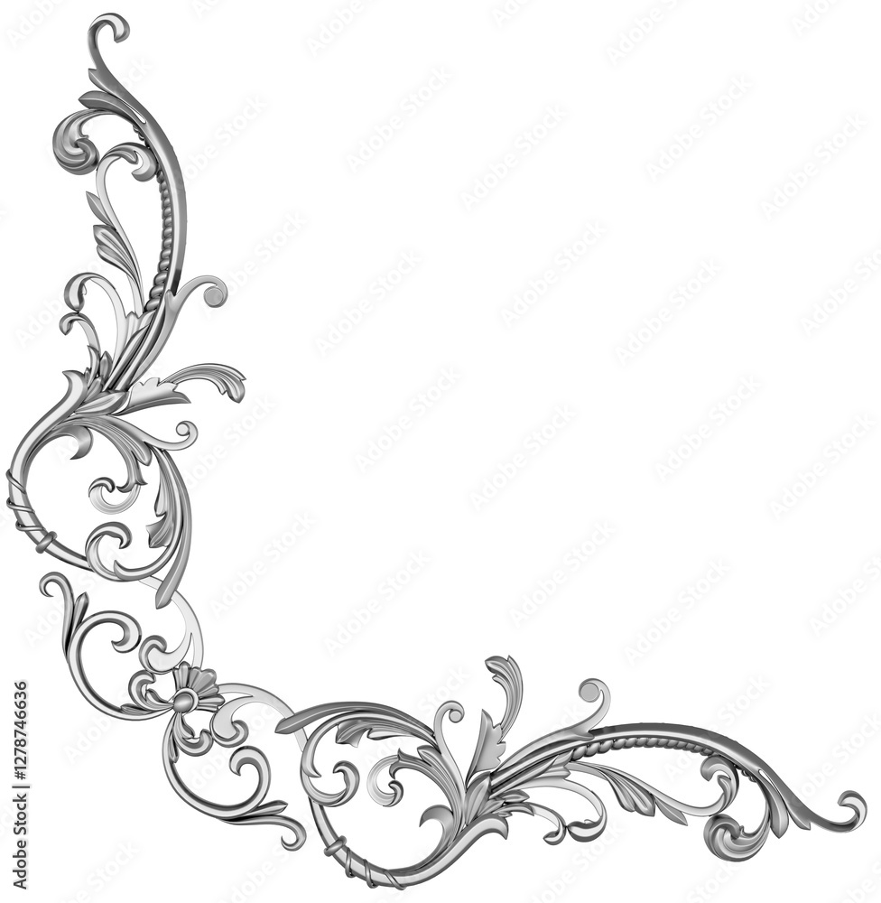 Silver ornament on white background, 3D render
Silver ornament on white background, 3D render