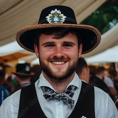 Smiling Man in Stylish Hat,...