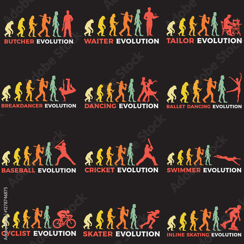 evolution of man illustration, Evolution T-shirt vector Bundle, Human Evolution Silhouette design
