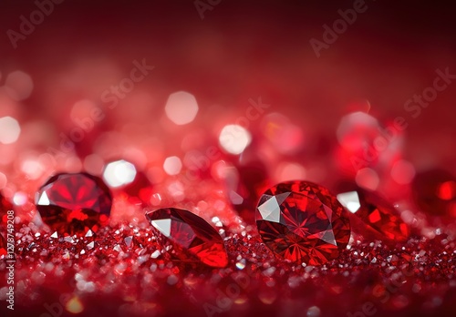 Red diamonds, all set against a red diamond background, with red gemstones in various shapes and sizes photo