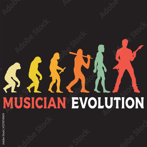musician Evolution vector illustration, Human Evolution Silhouette Design, evolution of man T-shirt
