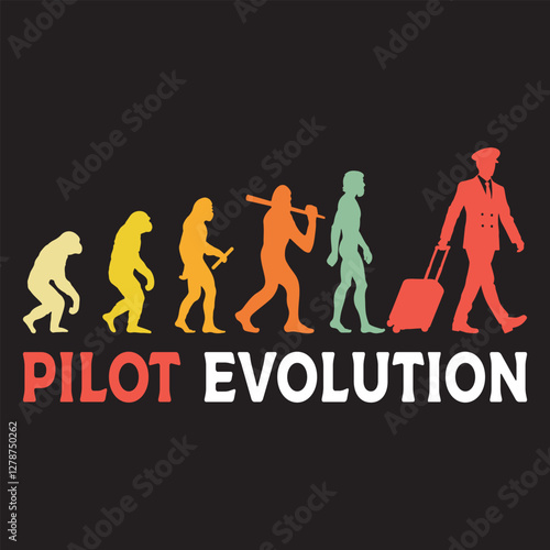 pilot Evolution vector illustration, Human Evolution Silhouette Design, evolution of man T-shirt
