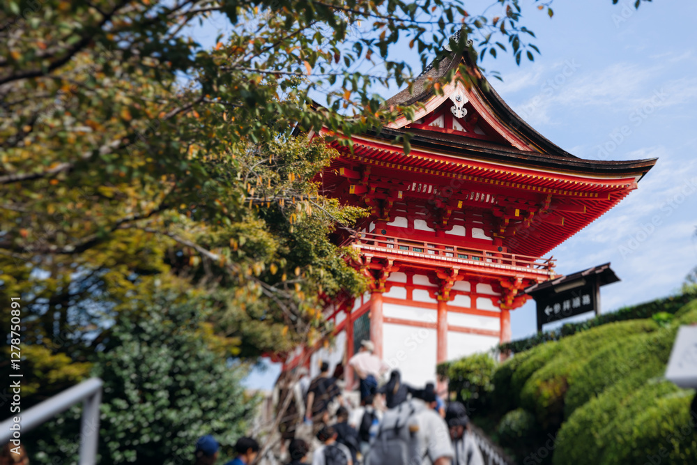 Kiyomizu-dera buddhist temple in Kyoto prefecture, Japan, Higashiyama ward, autumn fall view with mountains, Kyoto streets and skyline, shrine and pagoda, travel to Japan, Kansai region Kiyomizu-dera buddhist temple in Kyoto prefecture, Japan, Higashiyama ward, autumn fall view with mountains, Kyoto streets and skyline, shrine and pagoda, travel to Japan, Kansai region