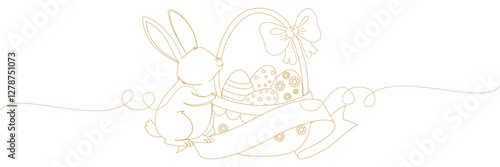 line art wicker basket with decorated easter eggs