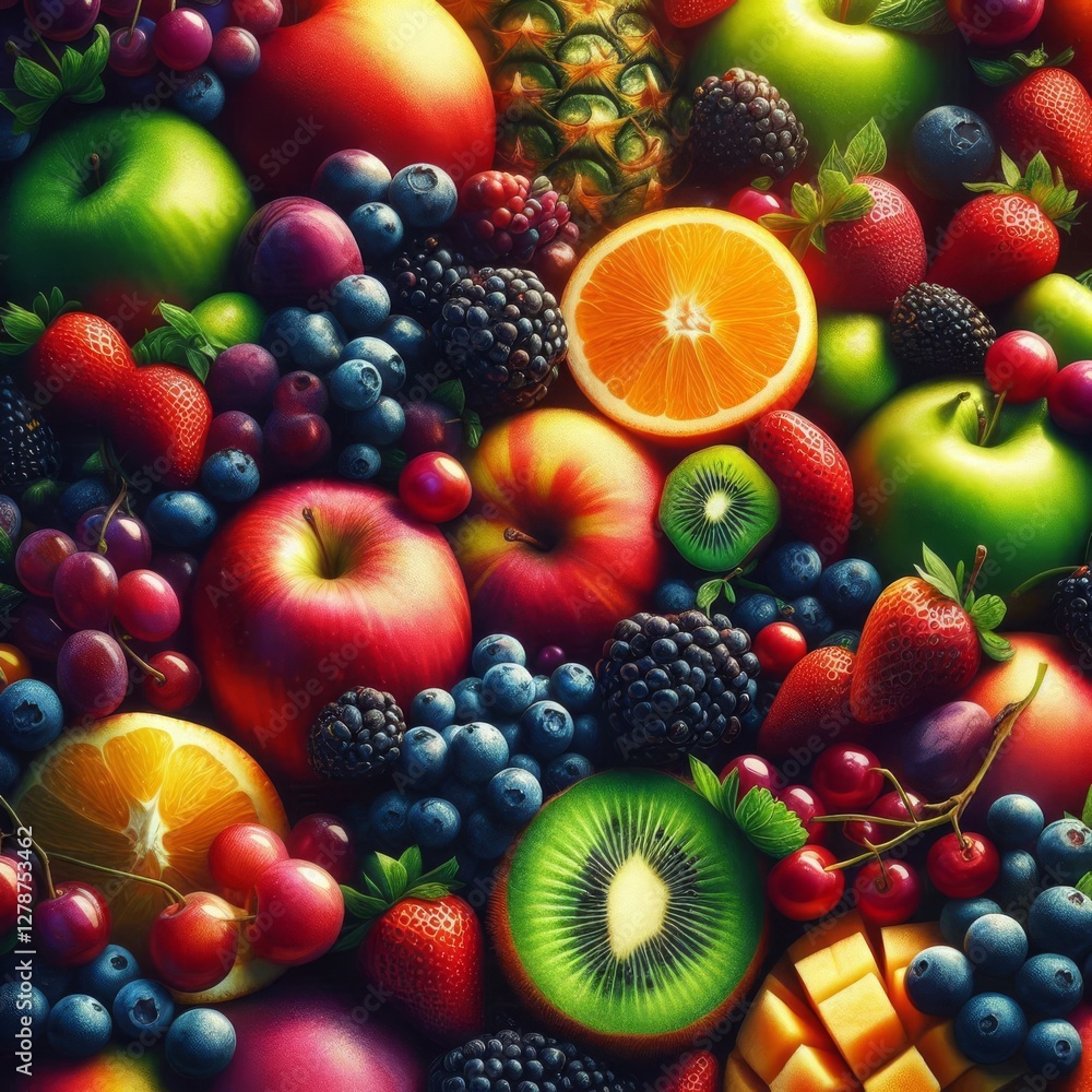 A vibrant, close-up shot showcases a bountiful array of fresh fruits and vegetables, artfully arranged to create a visually appealing composition
A vibrant, close-up shot showcases a bountiful array of fresh fruits and vegetables, artfully arranged to create a visually appealing composition