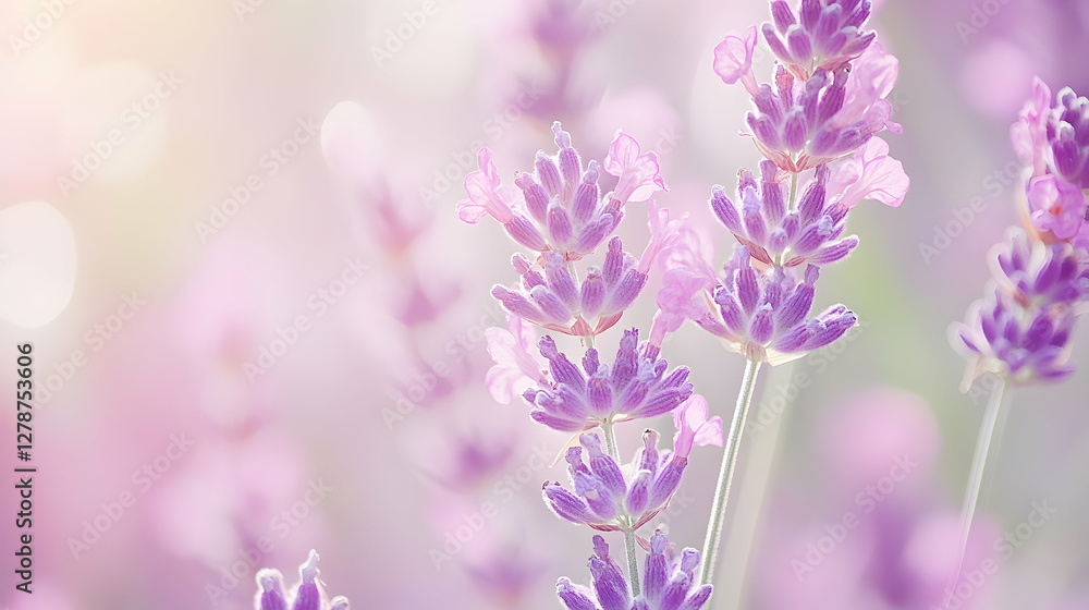 Fototapeta premium Close Up of Blooming Lavender Flowers with Soft Purple Background