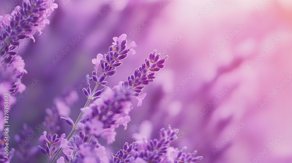 Naklejka premium Blooming Lavender Flowers in Field with Soft Purple and Pink Hues