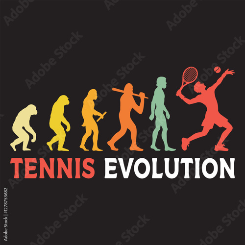 Tennis Evolution vector illustration, Human Evolution Silhouette Design, evolution of man T-shirt
