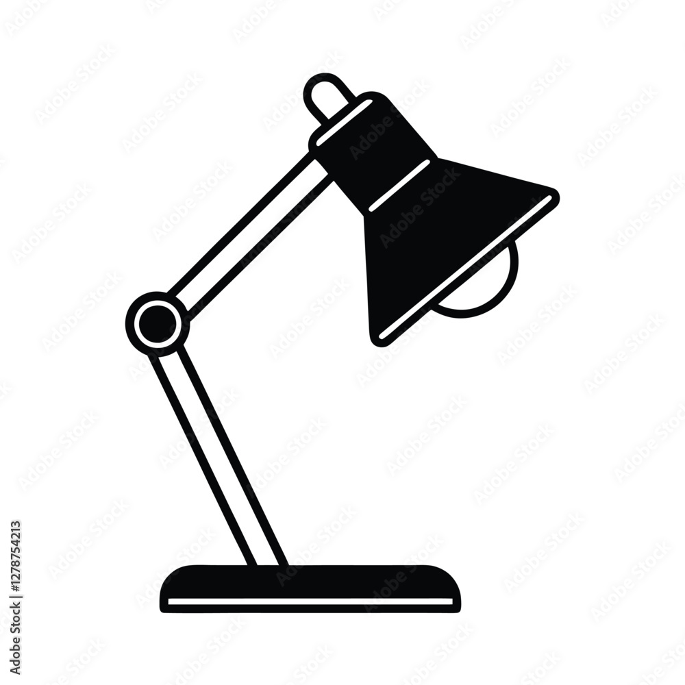 Simple Desk Lamp Icon, Black Silhouette, Adjustable Arm, Lighting, Office, Study, Home, Illumination Simple Desk Lamp Icon, Black Silhouette, Adjustable Arm, Lighting, Office, Study, Home, Illumination