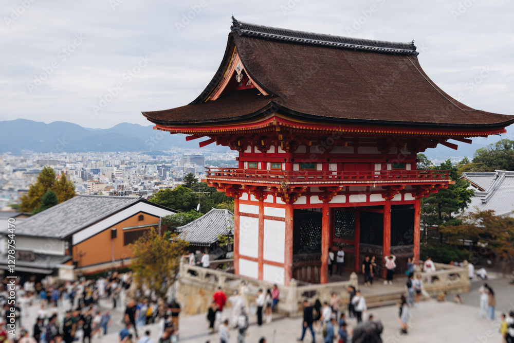 Kiyomizu-dera buddhist temple in Kyoto prefecture, Japan, Higashiyama ward, autumn fall view with mountains, Kyoto streets and skyline, shrine and pagoda, travel to Japan, Kansai region Kiyomizu-dera buddhist temple in Kyoto prefecture, Japan, Higashiyama ward, autumn fall view with mountains, Kyoto streets and skyline, shrine and pagoda, travel to Japan, Kansai region