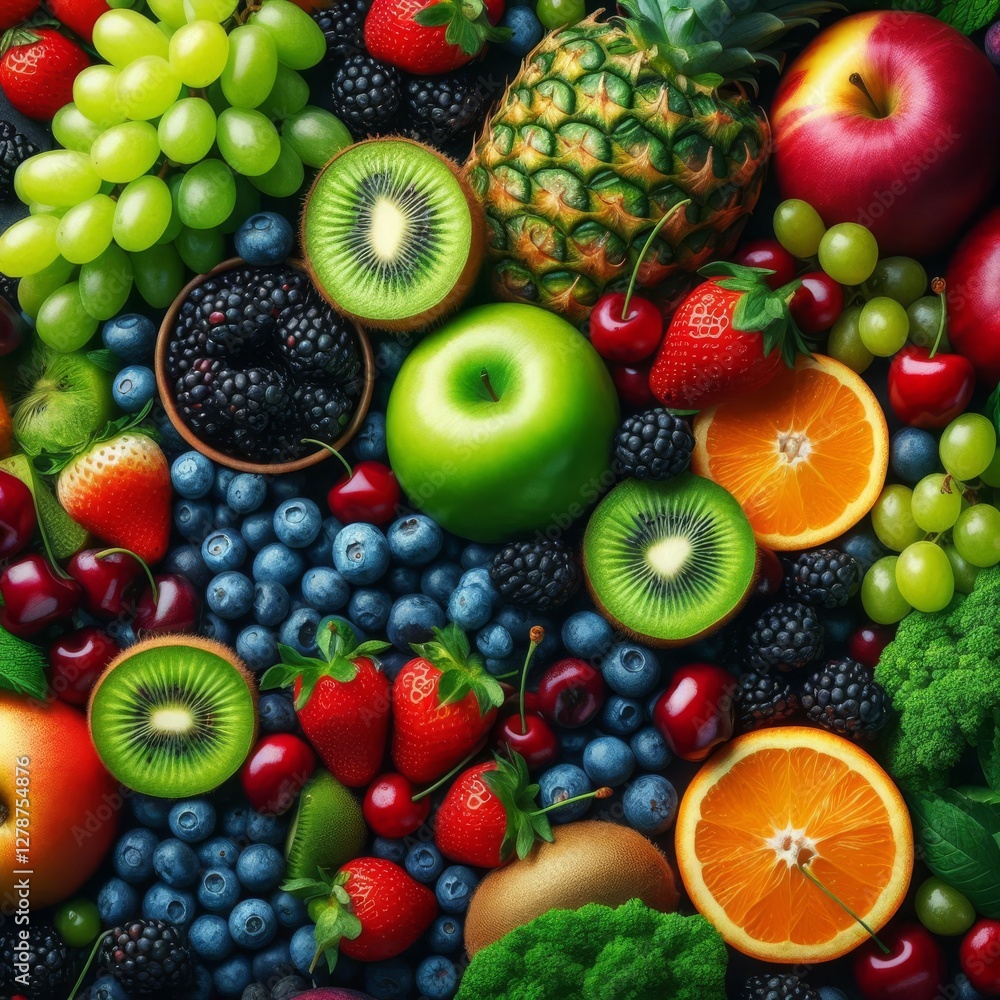 A vibrant, close-up shot showcases a bountiful array of fresh fruits and vegetables, artfully arranged to create a visually appealing composition
A vibrant, close-up shot showcases a bountiful array of fresh fruits and vegetables, artfully arranged to create a visually appealing composition
