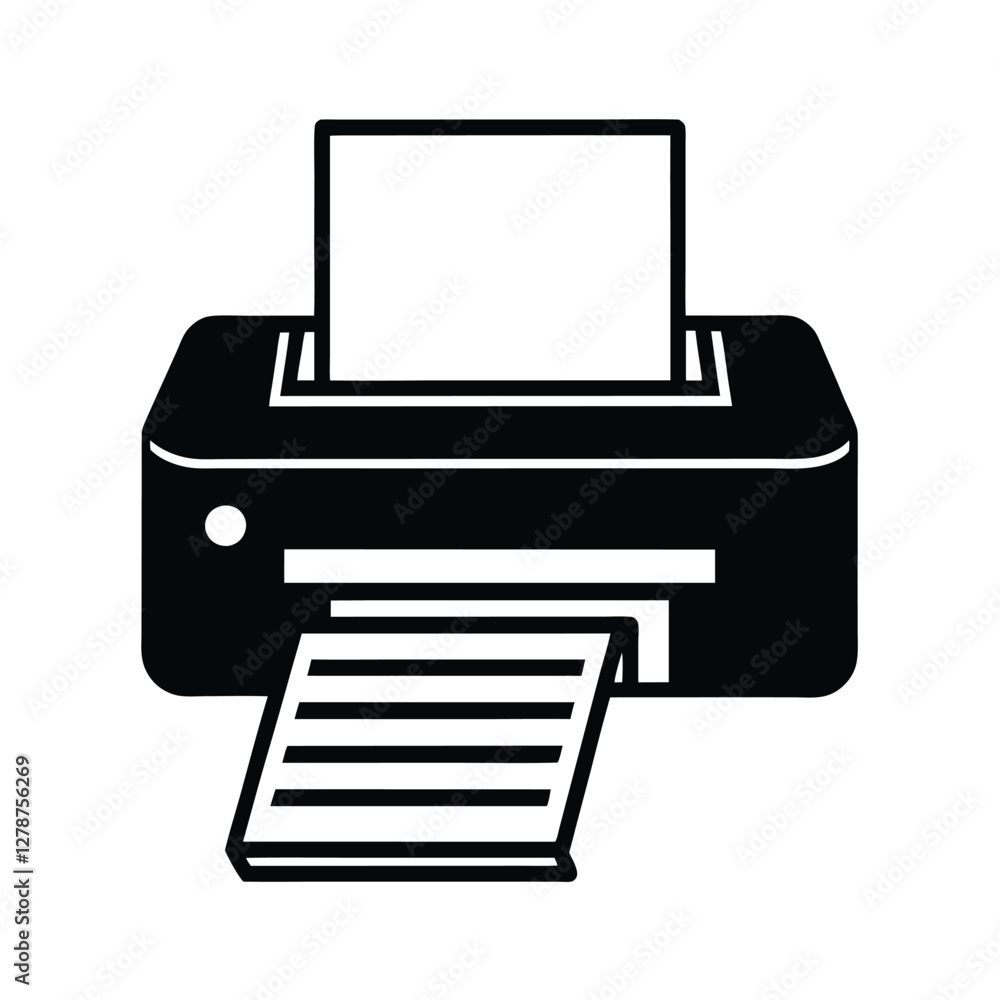 Black and White Printer Icon Printing Document, Office Supplies