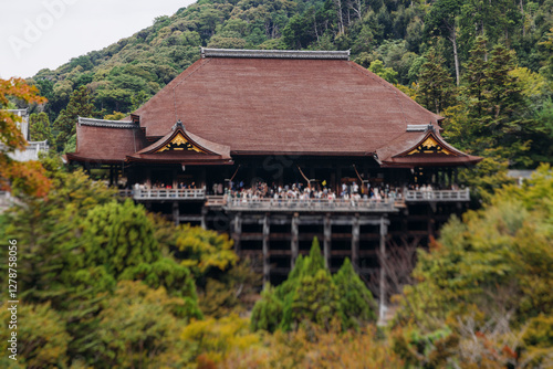 Wallpaper Mural Kiyomizu-dera buddhist temple in Kyoto prefecture, Japan, Higashiyama ward, autumn fall view with mountains, Kyoto streets and skyline, shrine and pagoda, travel to Japan, Kansai region Torontodigital.ca