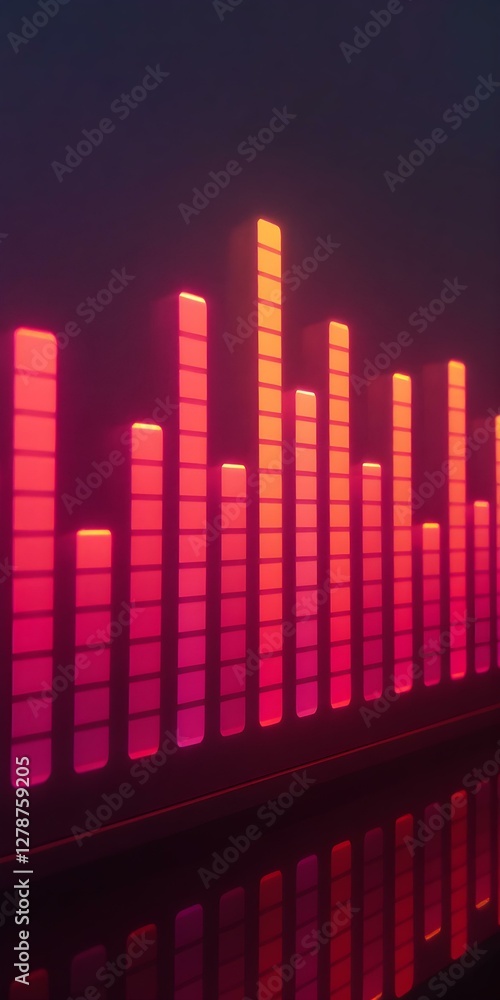 Neon Soundscape: An abstract and vibrant depiction of sound waves takes shape in a series of glowing, vertical bars, evoking a sense of rhythm, energy, and auditory sensation. Neon Soundscape: An abstract and vibrant depiction of sound waves takes shape in a series of glowing, vertical bars, evoking a sense of rhythm, energy, and auditory sensation.