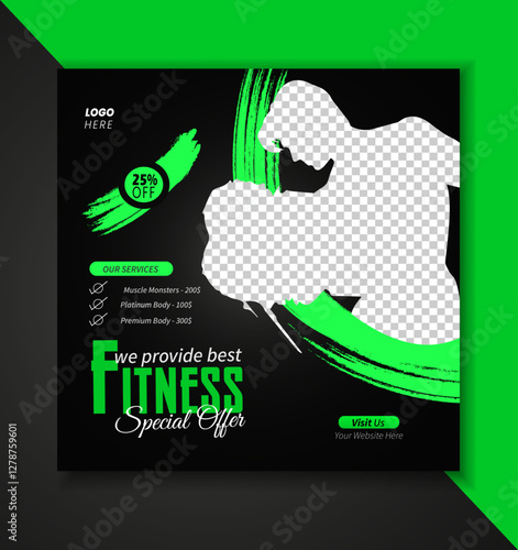 Gym Fitness social media post design template. Suitable for social media, flyers, banner, and web internet.