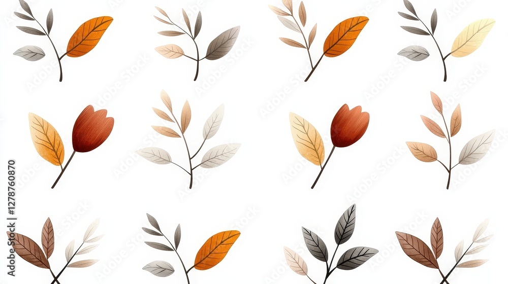 Collection of Stylish Leaves and Flowers Illustrations in Warm Earthy Tones and Soft Colors Collection of Stylish Leaves and Flowers Illustrations in Warm Earthy Tones and Soft Colors