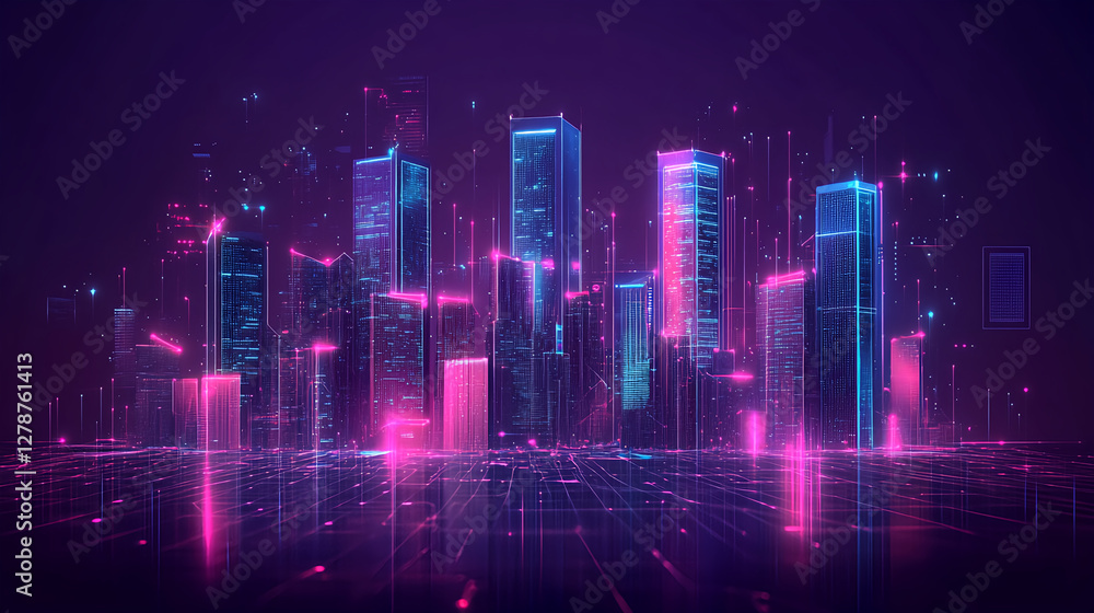 Neon Cityscape Digital Metropolis at Night Neon Cityscape Digital Metropolis at Night