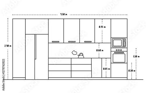 home kitchen plan interior design outline drawing