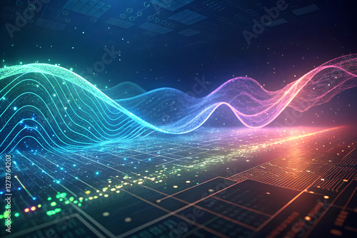 Wallpaper Mural Futuristic Digital Wave with Bright Technology Colors and Circuits Overlay Texture Background Torontodigital.ca