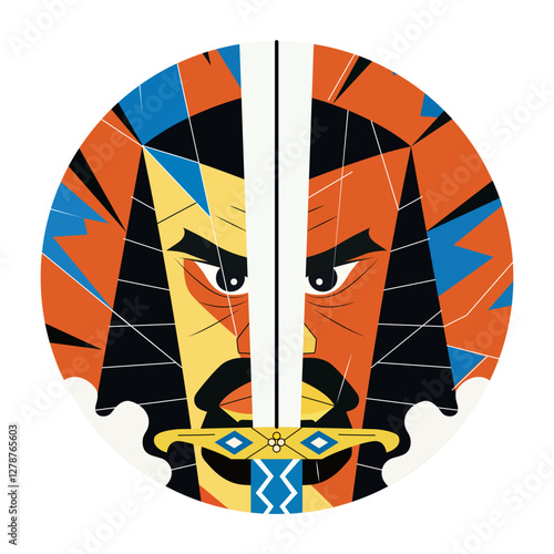 A flat illustration of swordsman