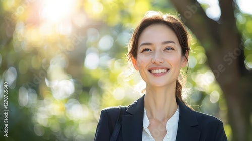 confident busineswoman smiling happiness in the park photo