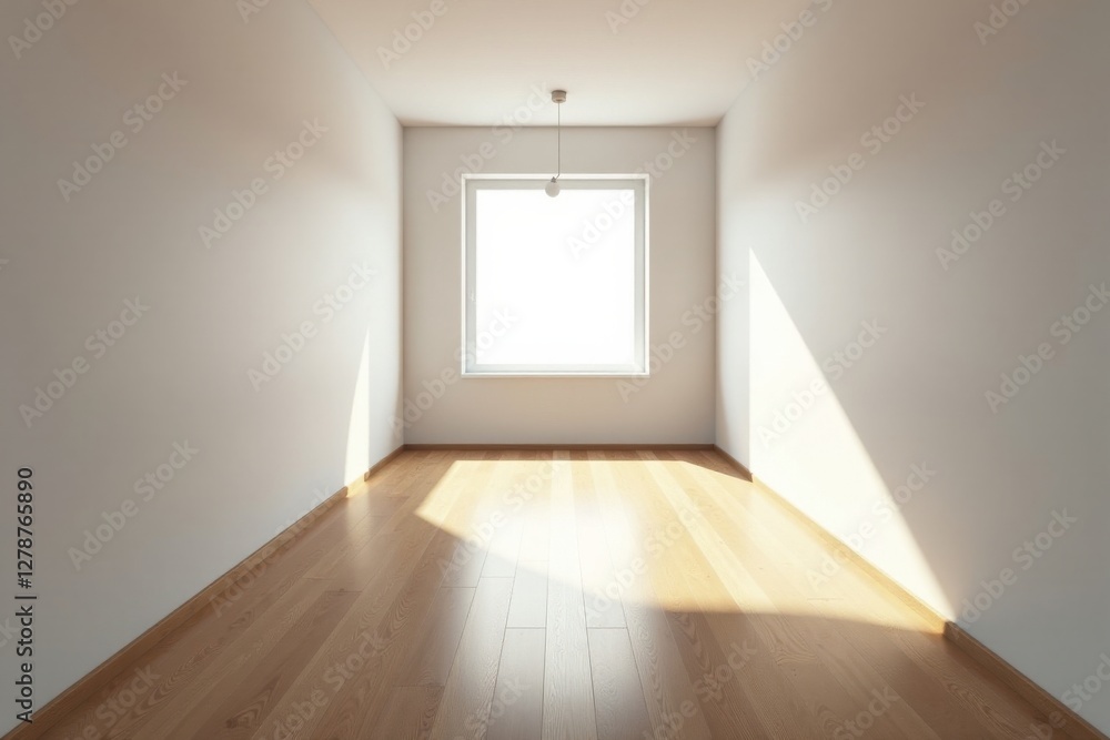 Sunlight streams into an empty room with light hardwood floors and a single window, offering a minimalist blank canvas for interior design ideas. Sunlight streams into an empty room with light hardwood floors and a single window, offering a minimalist blank canvas for interior design ideas.