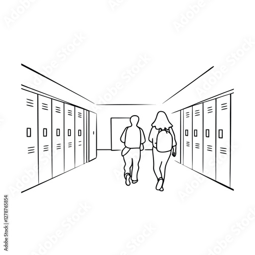 Students Walking School Hallway Lockers Backpacks Education Teenagers
