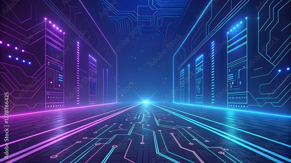 Glowing cyberpunk lines digital circuits de Glowing cyberpunk lines digital circuits de