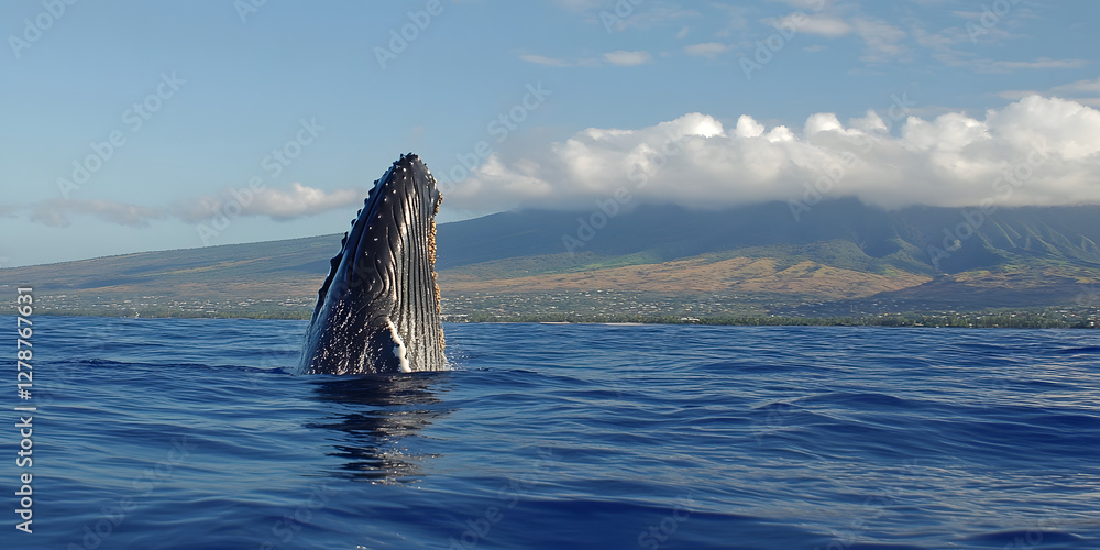 Fototapeta premium Whale Watching Adventure, Ocean Mammal Splash, Serene Seascape Moments, Nature's Majesty at Sea, Humpback Whale Breach
