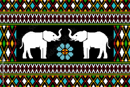 elephants pattern, Geometric
Beautiful Thailand,thai pattern,seamless,Traditional,ethnic,fabric pattern for textiles,rugs, wallpaper,clothing, sarong,batik,wrap,embroidery,print,background,cover, illu