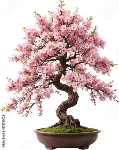 Exquisite Pink Cherry Blossom Bonsai Tree in Brown Pot Asian Zen Garden Decor