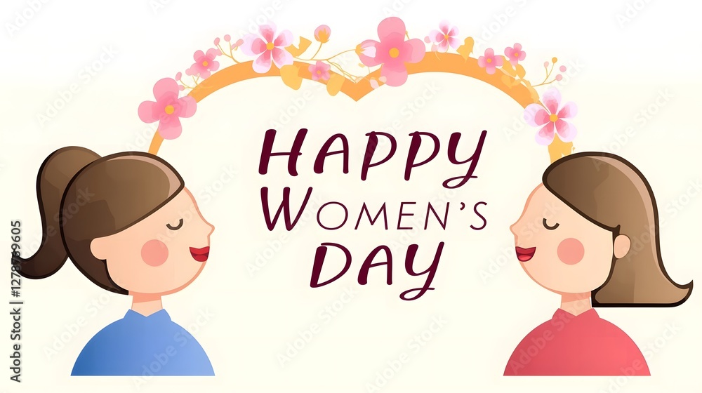 Happy Women's Day Illustration with Cartoon Faces and Colorful Flowers Celebrating the Occasion Happy Women's Day Illustration with Cartoon Faces and Colorful Flowers Celebrating the Occasion